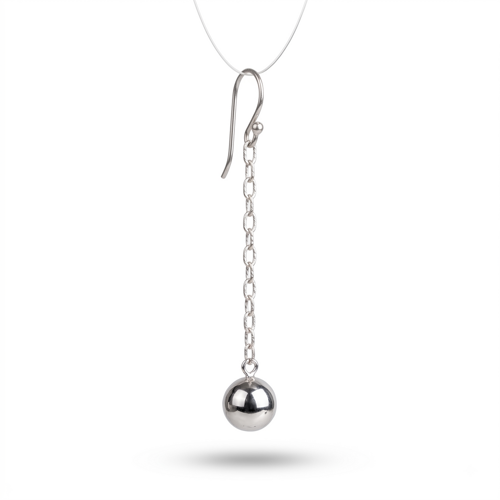 925 Sterling Silver Chain Drop Earrings: Minimalist Dainty Sphere Design, Polished High Shine