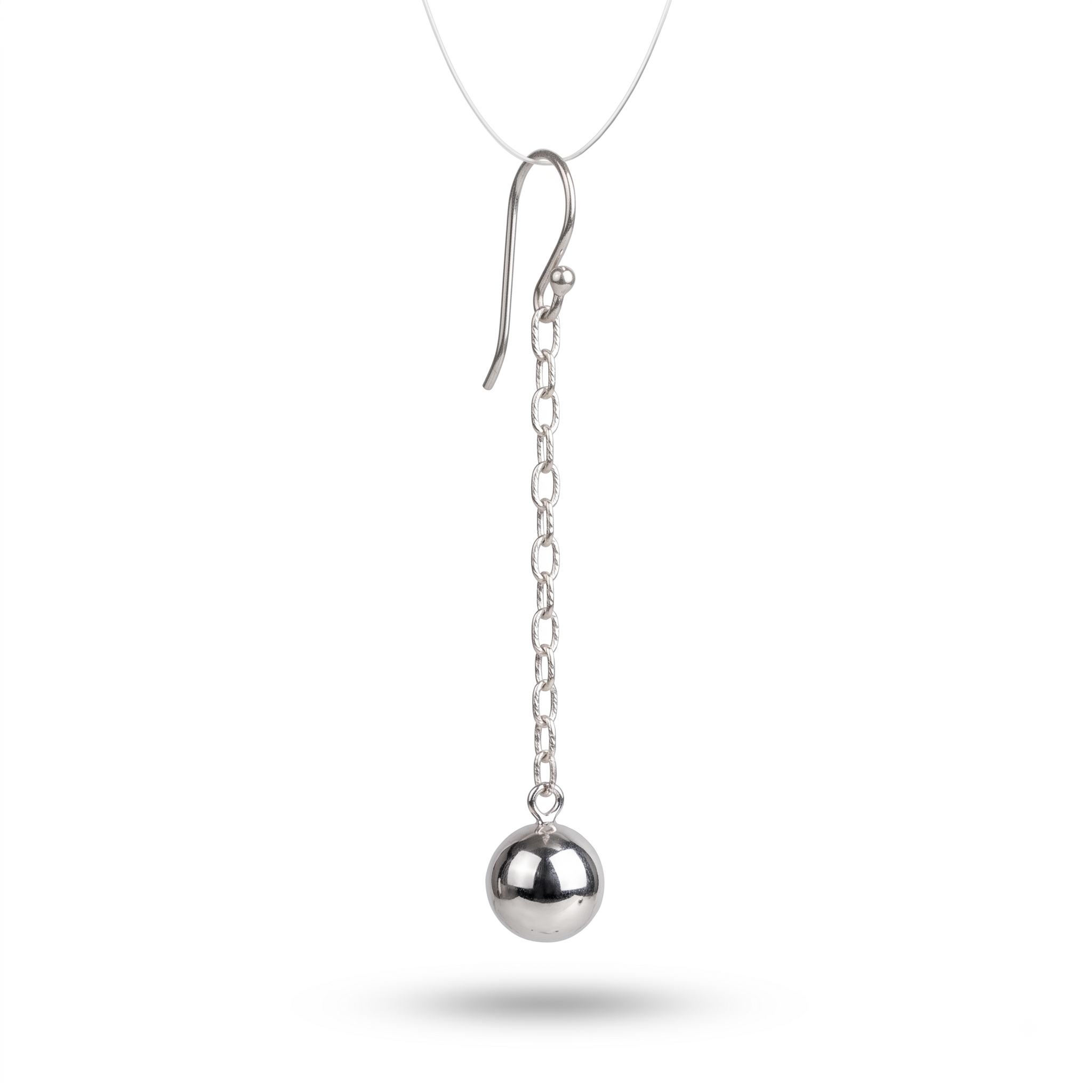 925 Sterling Silver Chain Drop Earrings: Minimalist Dainty Sphere Design, Polished High Shine