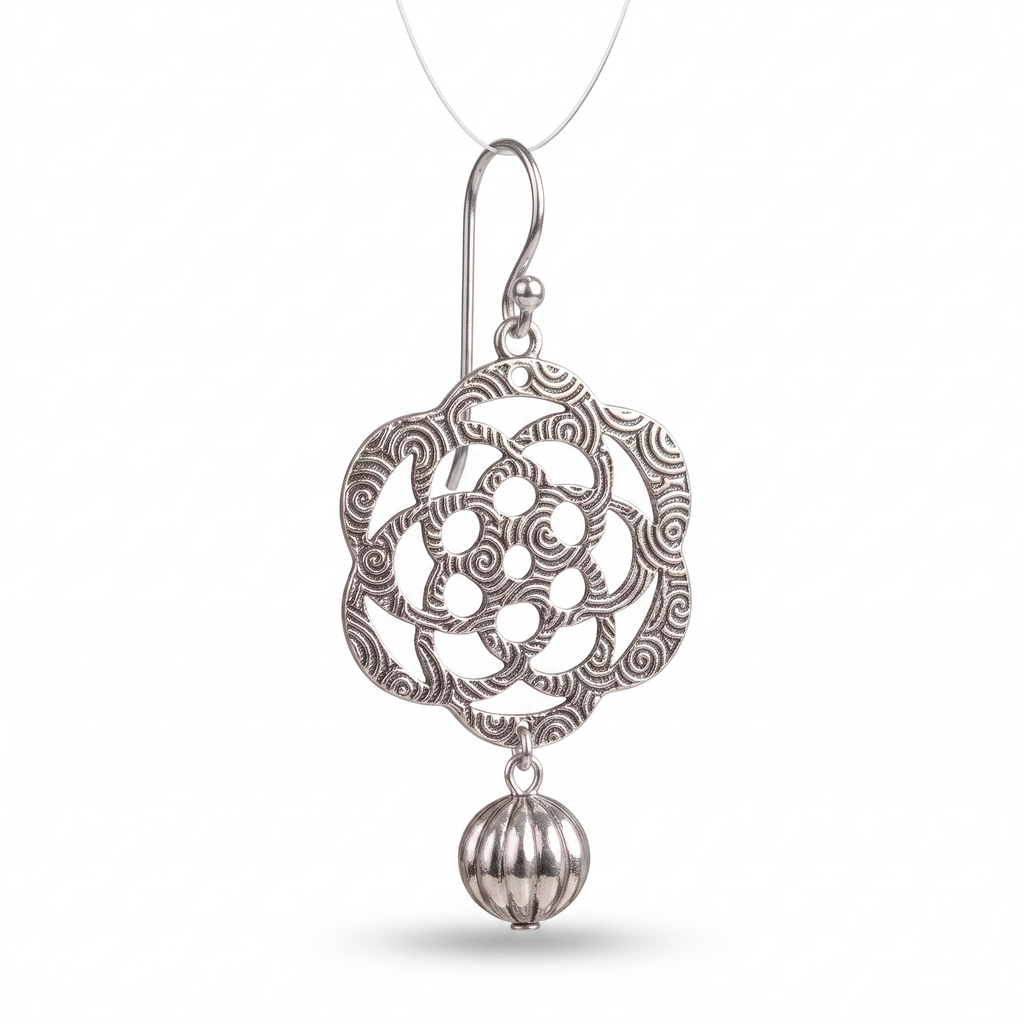 Handmade Sterling Silver Filigree Dangle Earrings, Vintage Floral Statement Jewelry