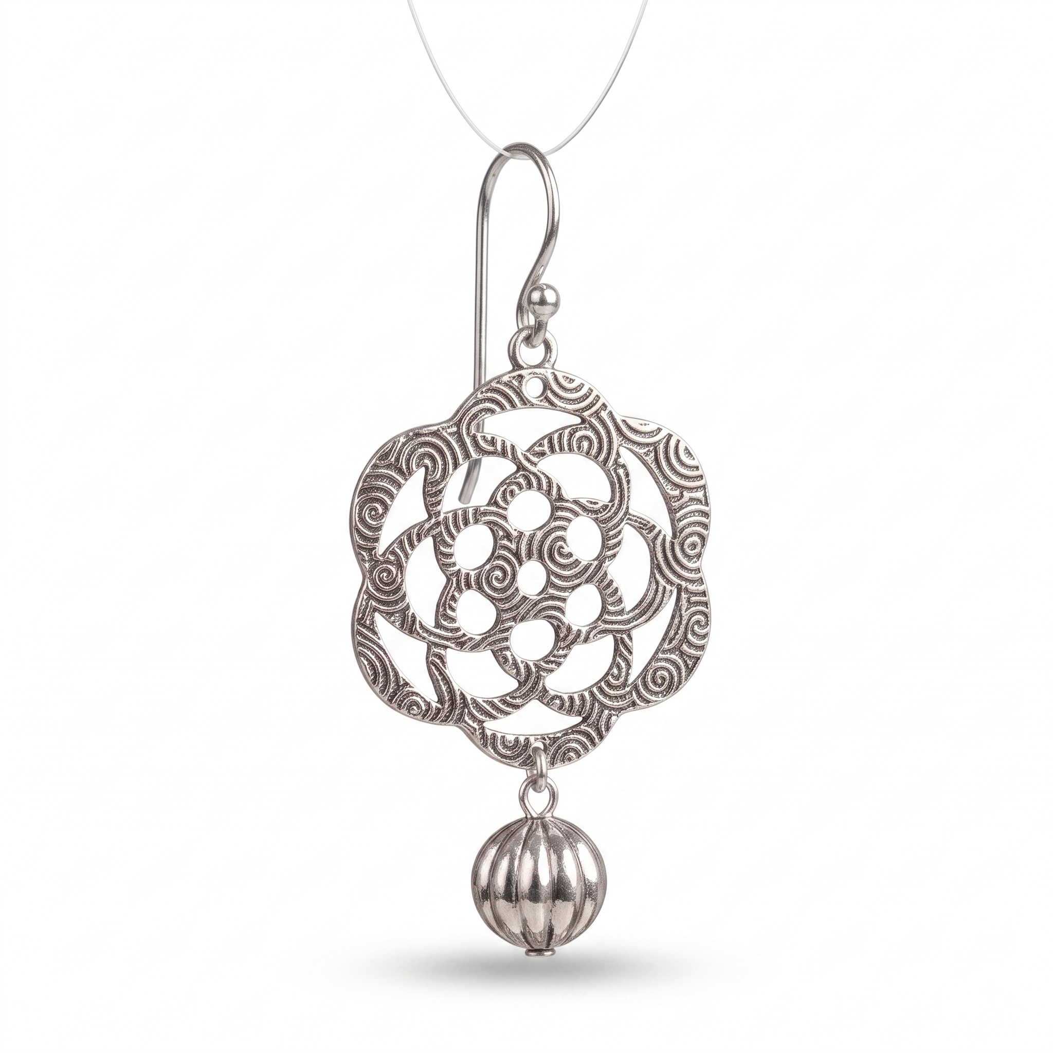 Handmade Sterling Silver Filigree Dangle Earrings, Vintage Floral Statement Jewelry
