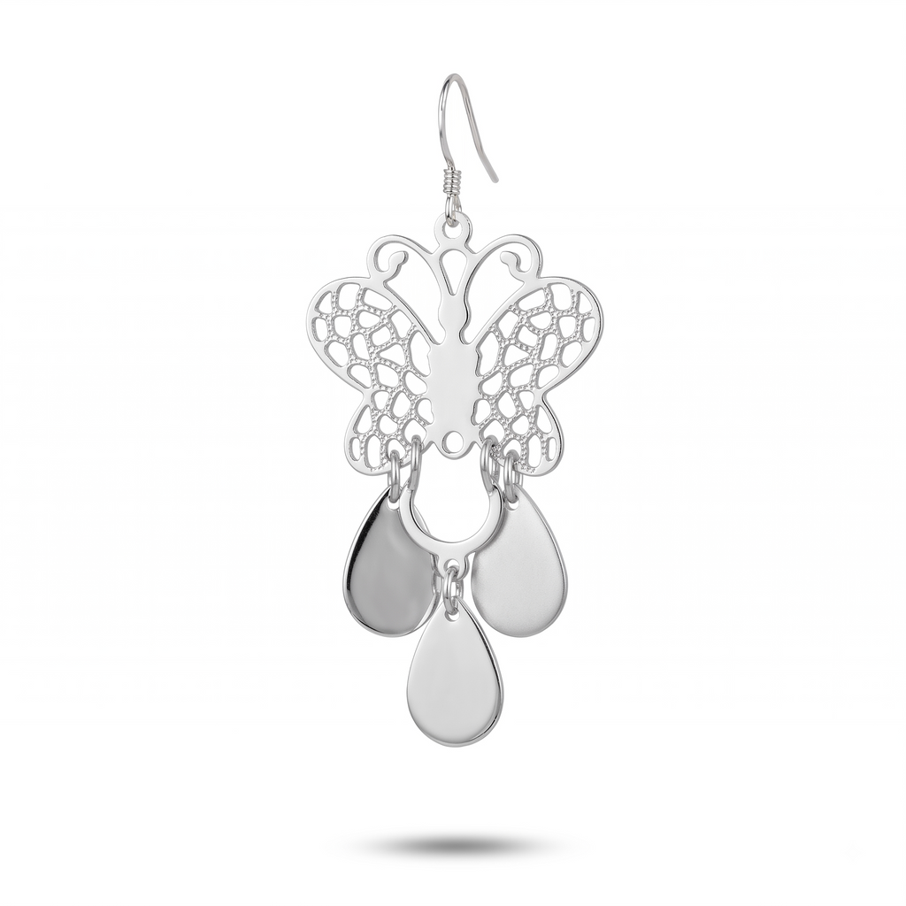 Butterfly Dangle Earrings: Silver-Plated Boho Teardrop Jewelry