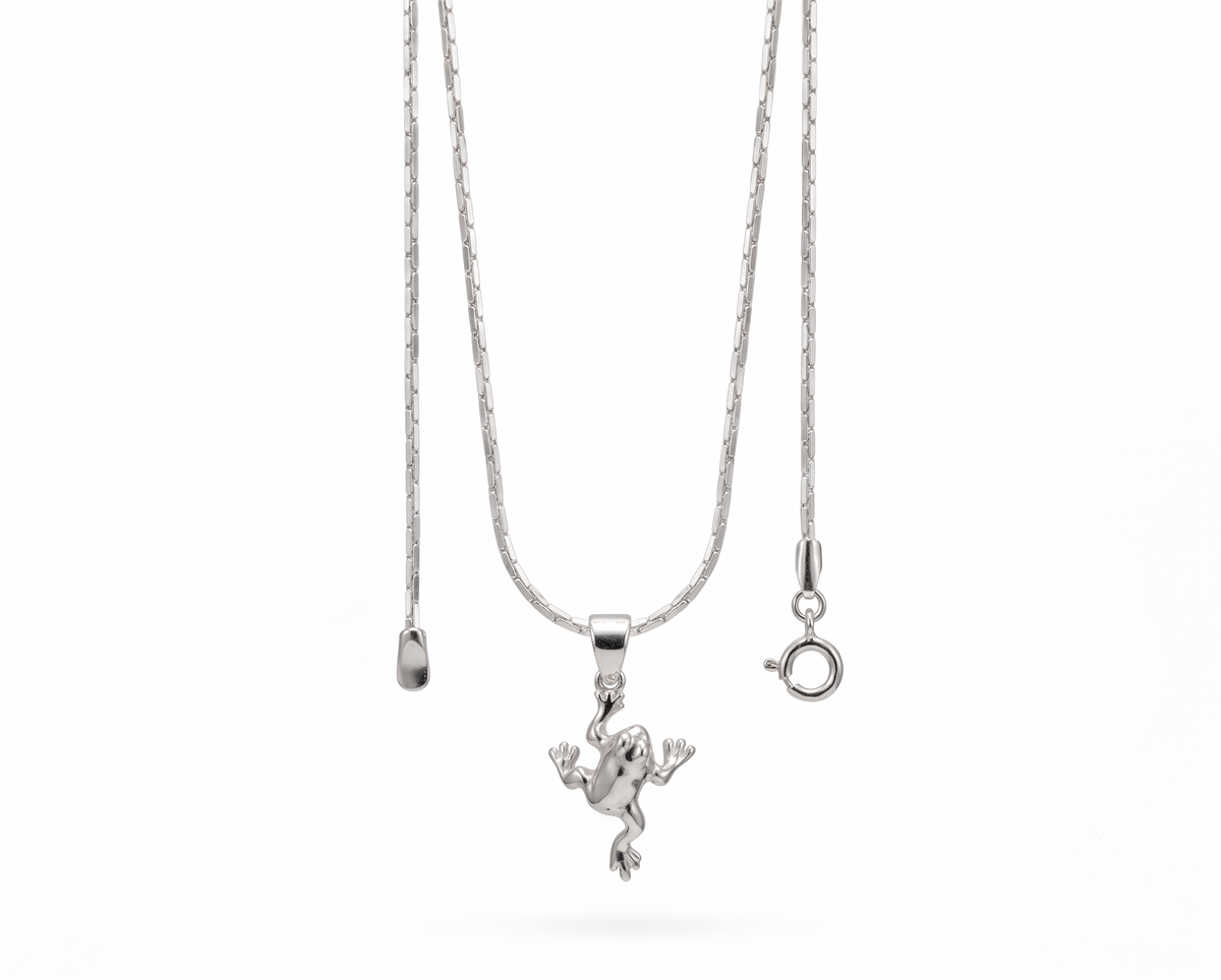Silver Frog Pendant Necklace | 925 Sterling Silver Animal Charm Jewelry | Cute Frog Necklace for Women & Men | Unique Nature Gift