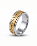 Sterling Silver Spinner Ring with Heart Pattern – Two-Tone Band, Everyday Wear