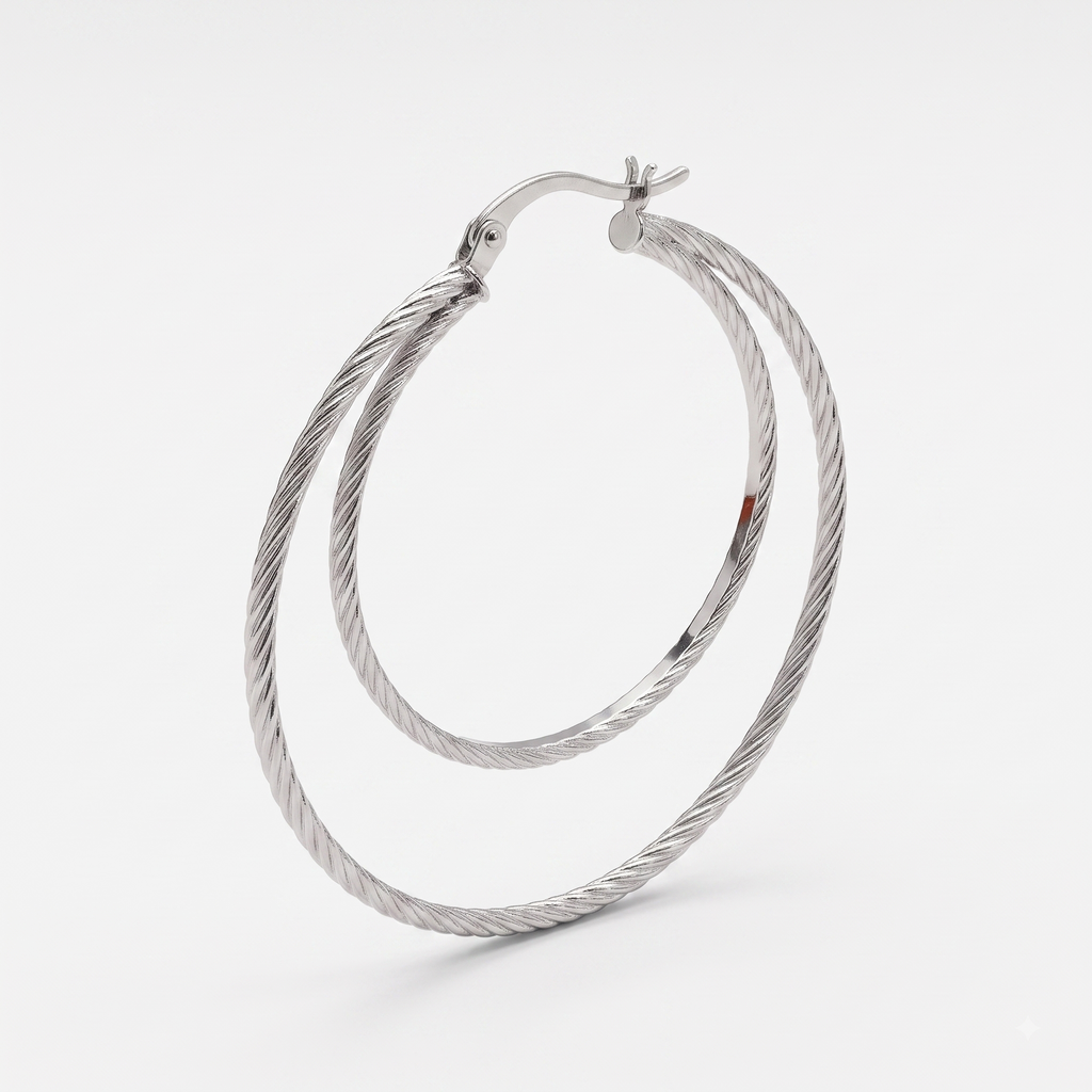 Sterling Silver Double Hoop Earrings, Textured Layered Circles, Minimalist Everyday Jewelry