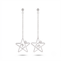 Sterling Silver Star Drop Earrings, Celestial Dangle, Handmade Swirl Detail Jewelry