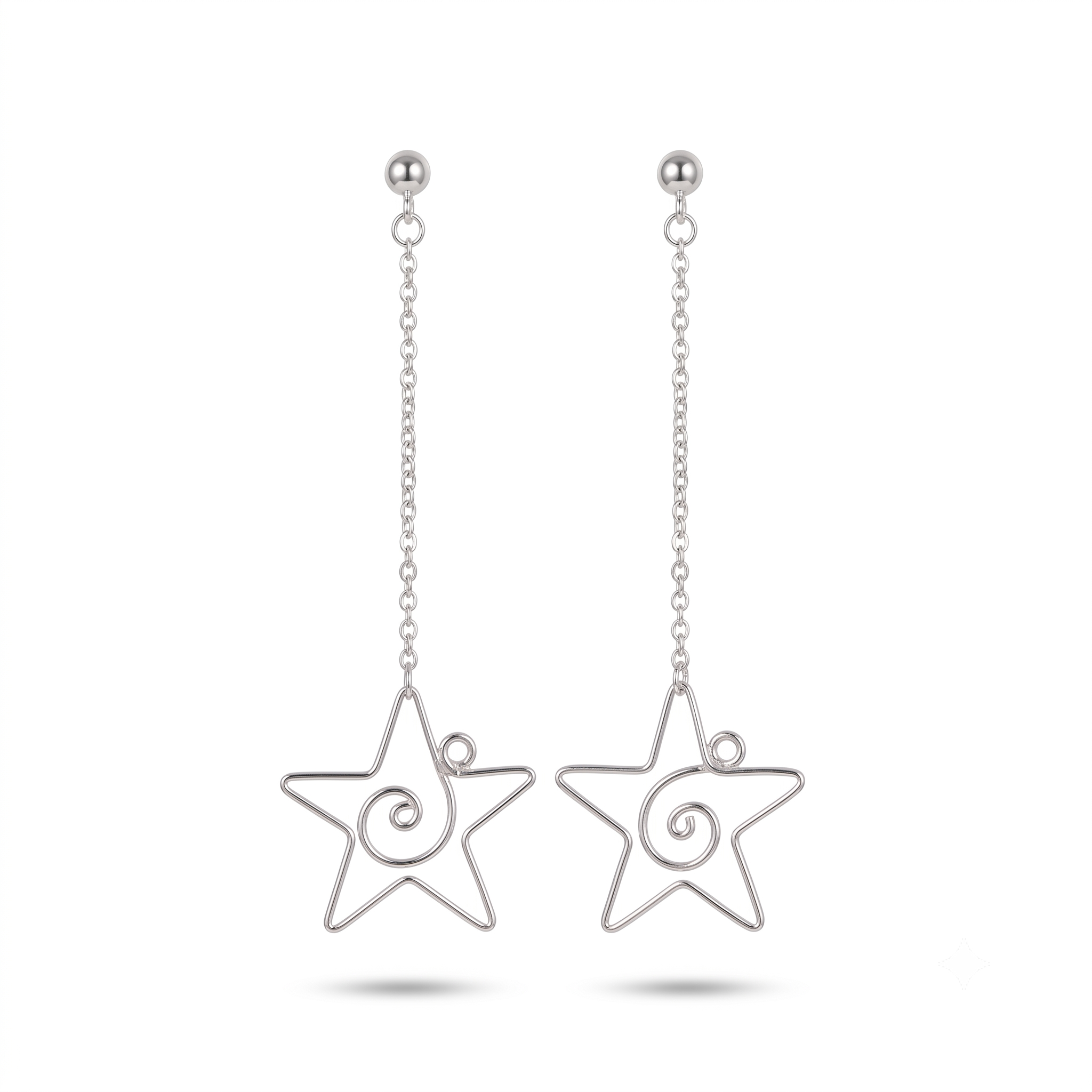 Sterling Silver Star Drop Earrings, Celestial Dangle, Handmade Swirl Detail Jewelry