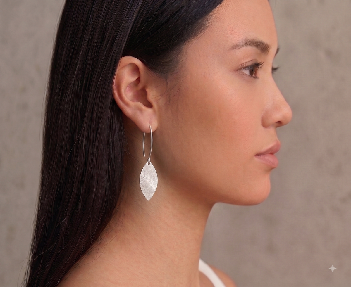 Textured Sterling Silver Leaf Earrings