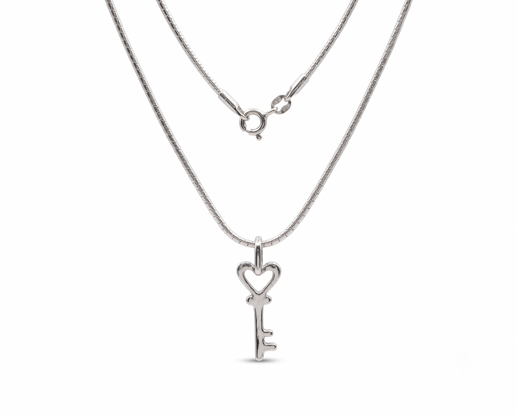 Sterling Silver Heart Key Necklace | Minimalist Key Pendant Jewelry | Dainty Gift for Her | Love Key Necklace | Christmas & Birthday Gift
