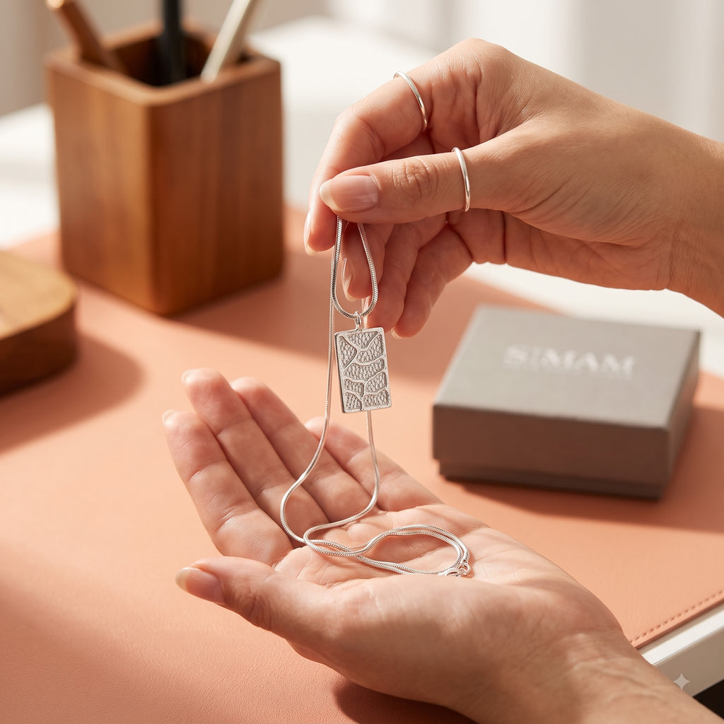 Sterling Silver Pendant Earring Set | Textured Rectangle Jewelry