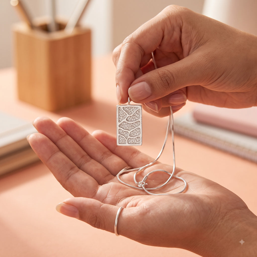 Sterling Silver Pendant Earring Set | Textured Rectangle Jewelry