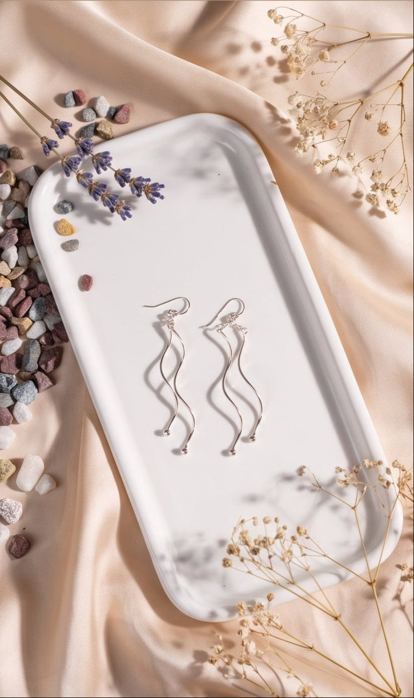 Silver Wave Drop Earrings