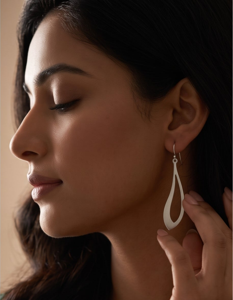 Minimalist Sterling Silver Teardrop Dangle Earrings | Handmade Modern Jewelry