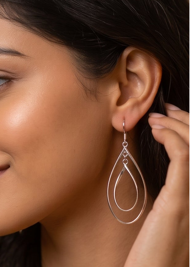 Handmade Sterling Silver Marquise Dangle Earrings | Boho Christmas Jewelry