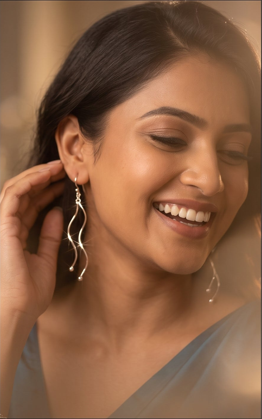 Silver Wave Drop Earrings