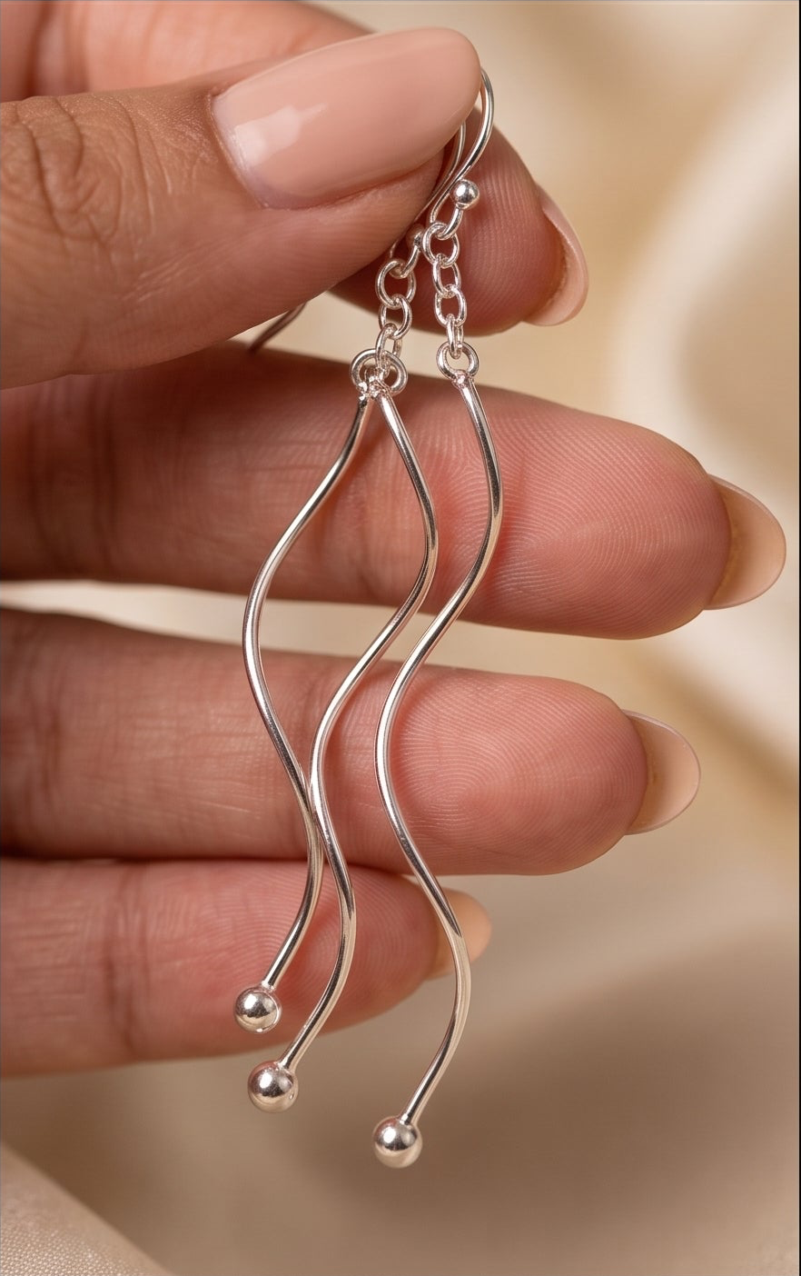 Silver Wave Drop Earrings