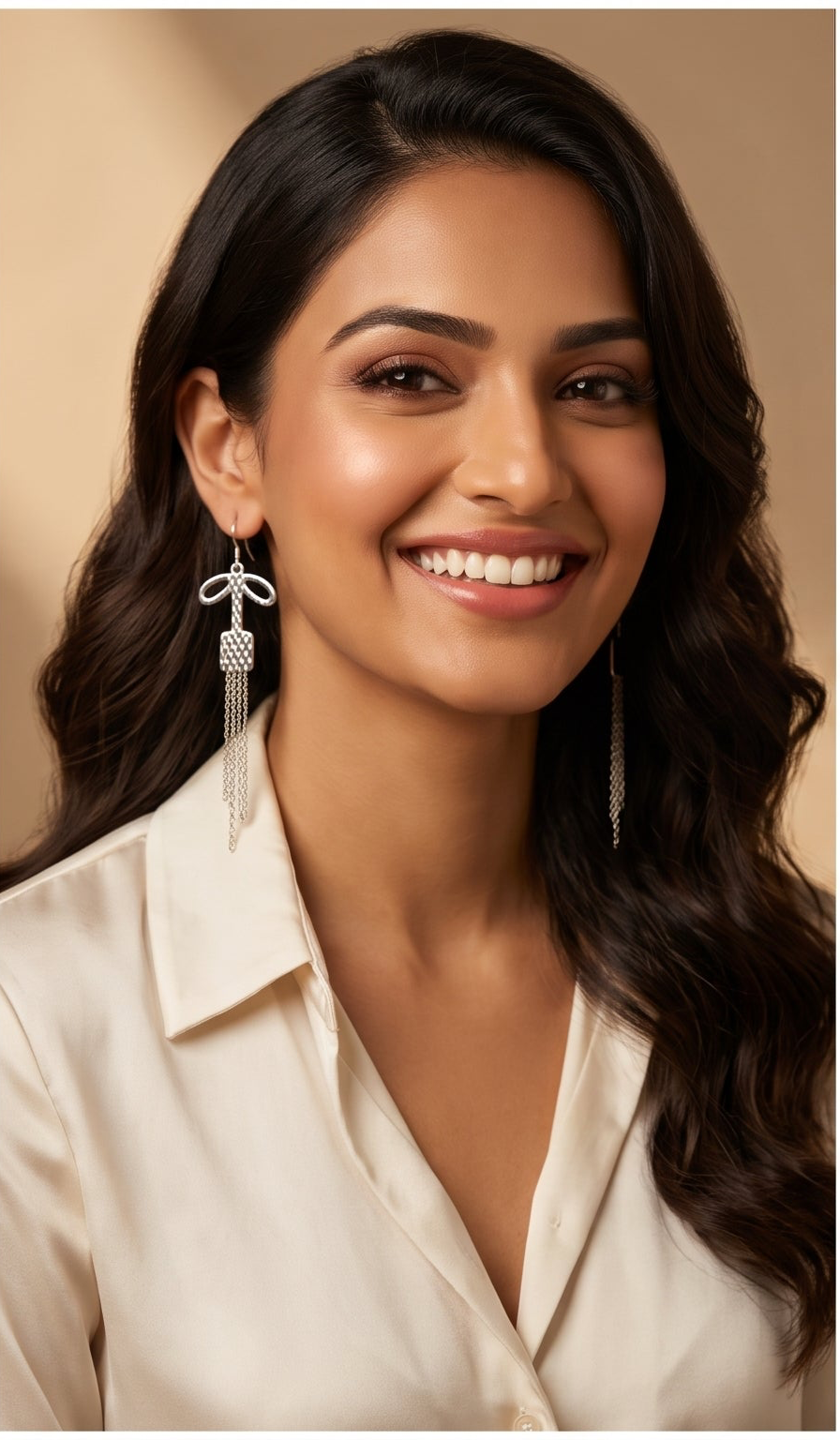 Silver Bow Dangle Earrings: Handmade Elegant Drop Jewelry