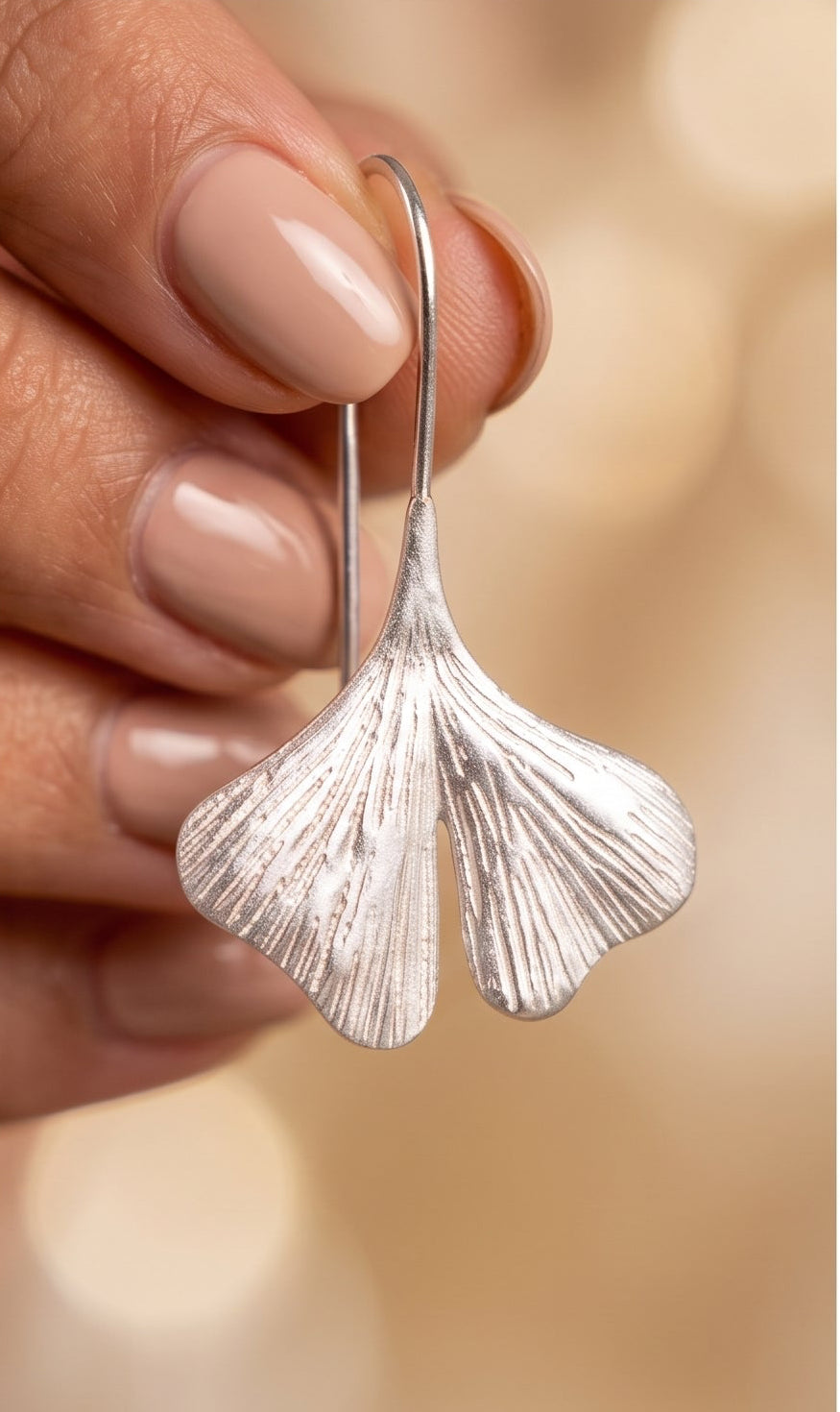 Sterling Silver Ginkgo Leaf Stud Earrings – Minimalist Botanical Nature Jewelry
