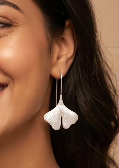 Sterling Silver Ginkgo Leaf Stud Earrings – Minimalist Botanical Nature Jewelry