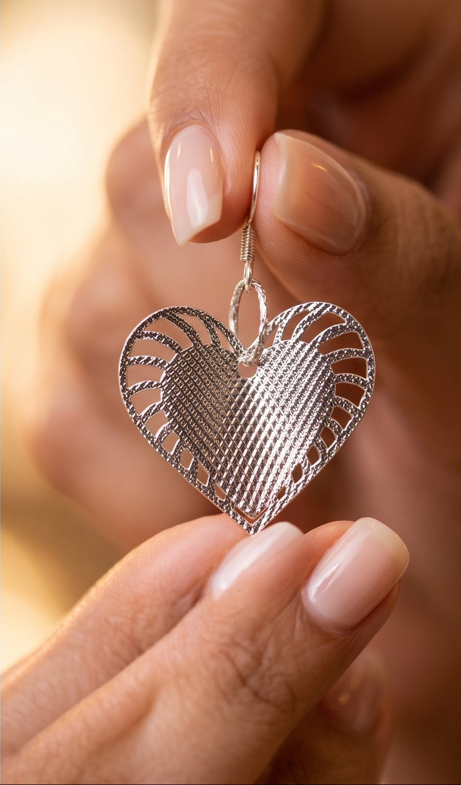 Silver Heart Dangle Earrings: Lightweight Double Drop Statement Jewelry