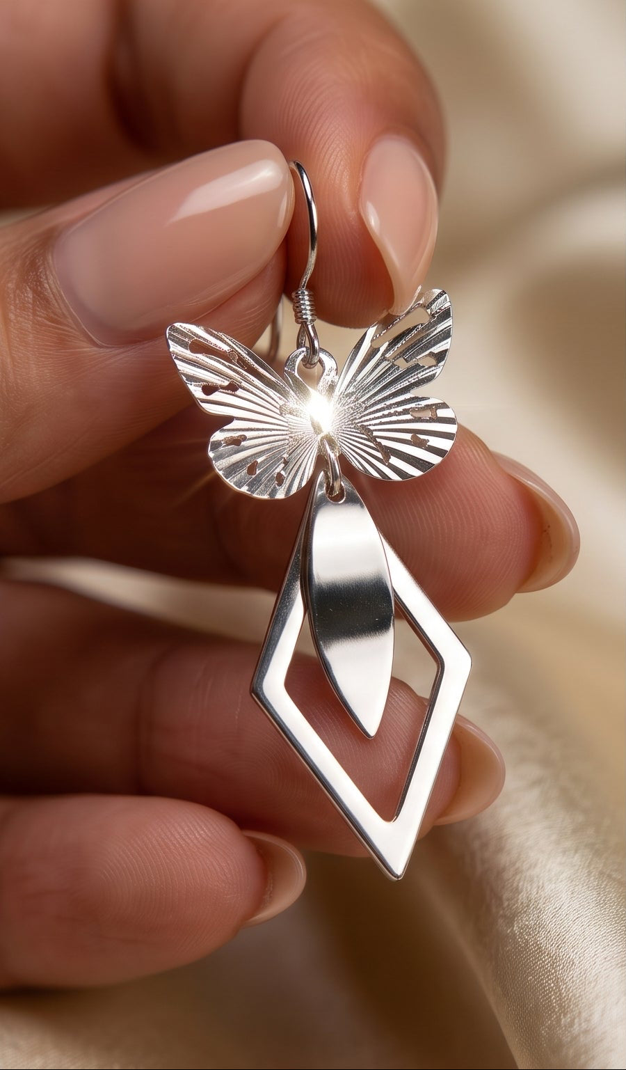 Butterfly Geometric Drop Earrings – Handmade Boho Dangle Jewelry, Lightweight Silver Statement Earrings for Women SimamByShagu