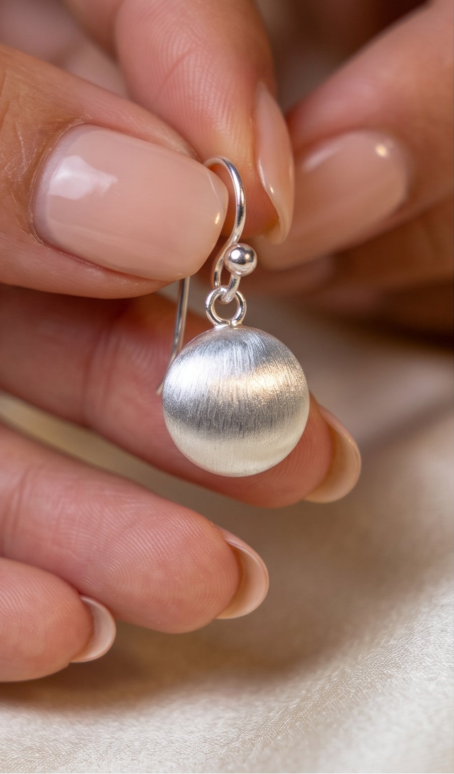 Handmade Sterling Silver Ball Earrings | Matte Finish Dangle Jewelry, with free gift