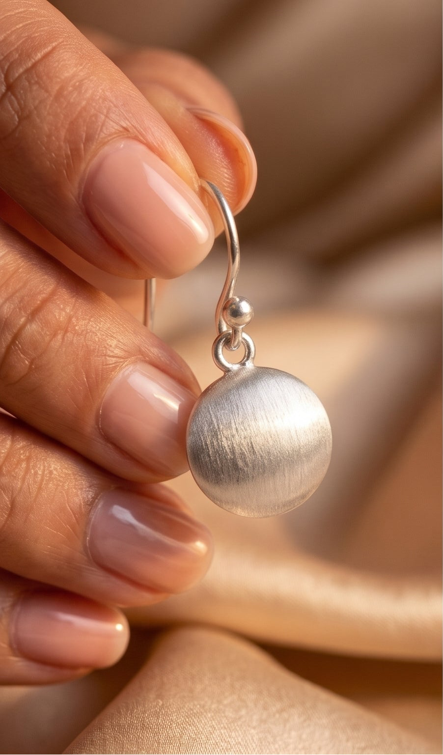 Handmade Sterling Silver Ball Earrings | Matte Finish Dangle Jewelry, with free gift