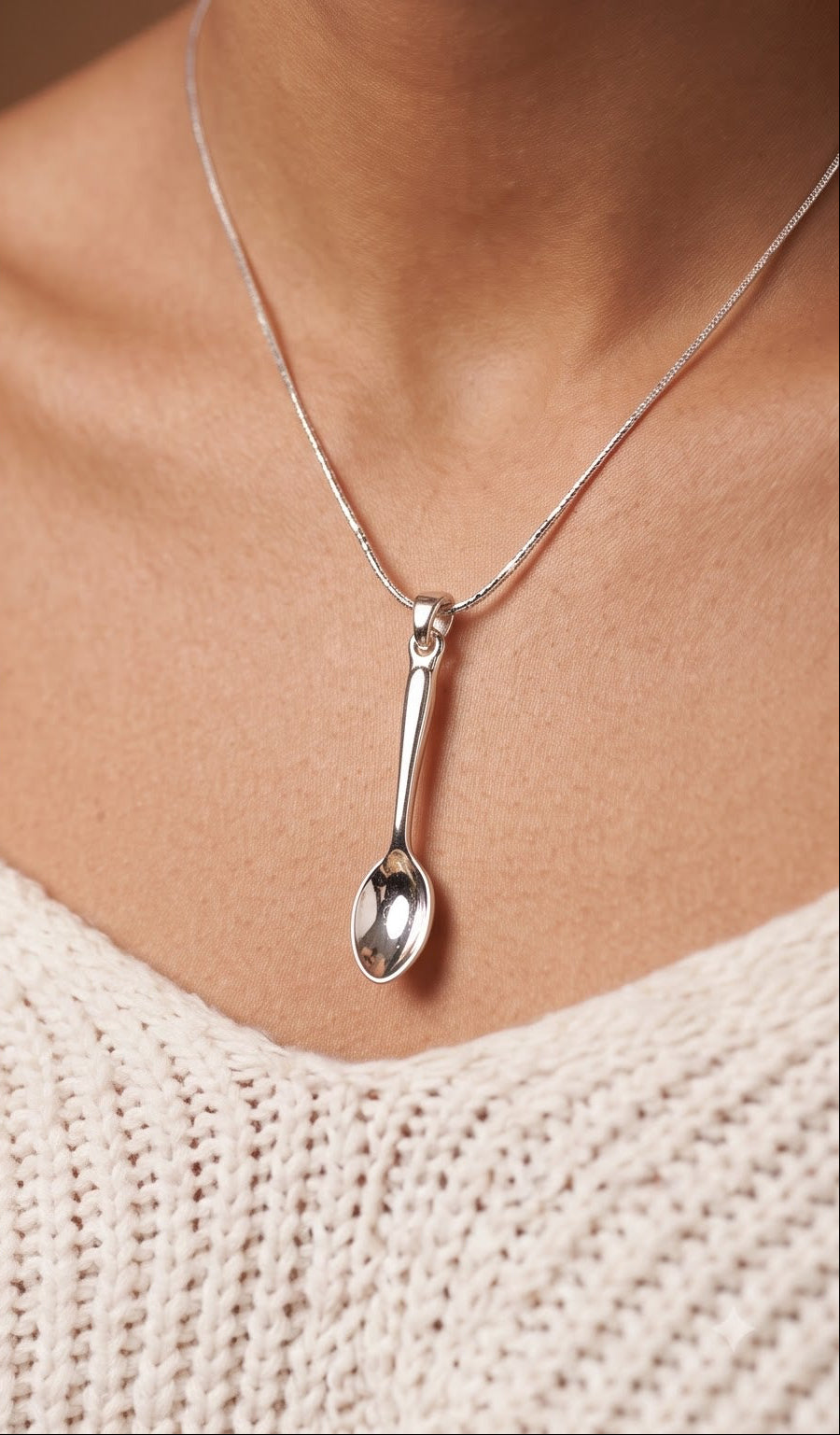 Sterling Silver Spoon Necklace & Earrings Set | Minimalist Jewelry