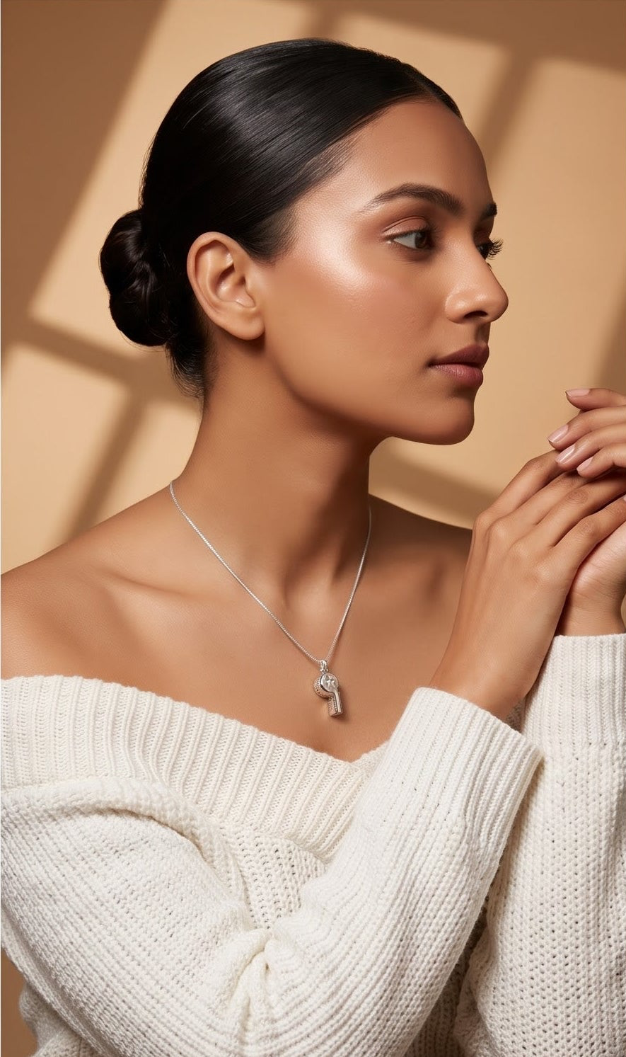 Sterling Silver Abstract Pendant Necklace | Modern Snake Chain