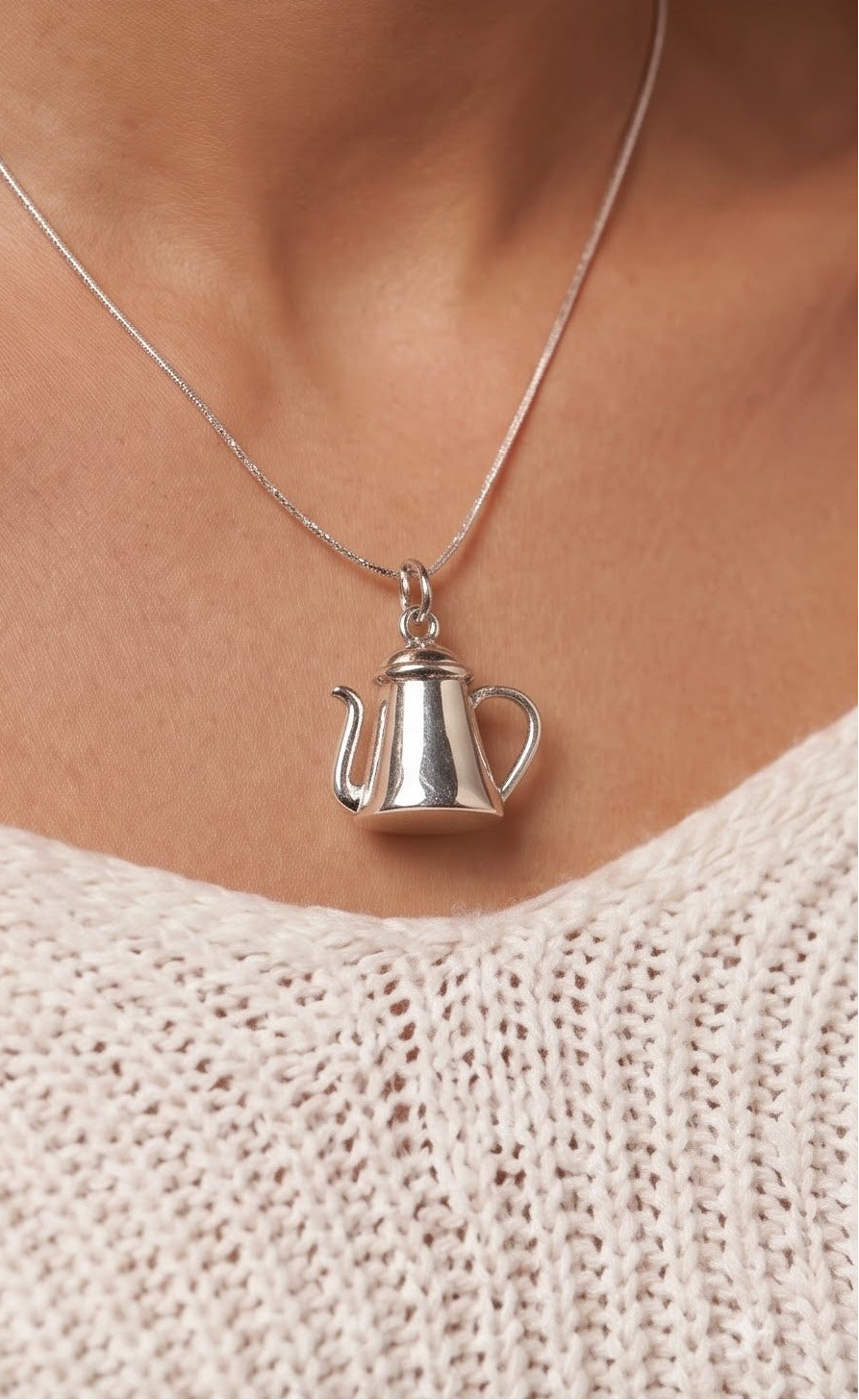 Sterling Silver Mini Teapot Necklace | Coffee Tea Lover Gift