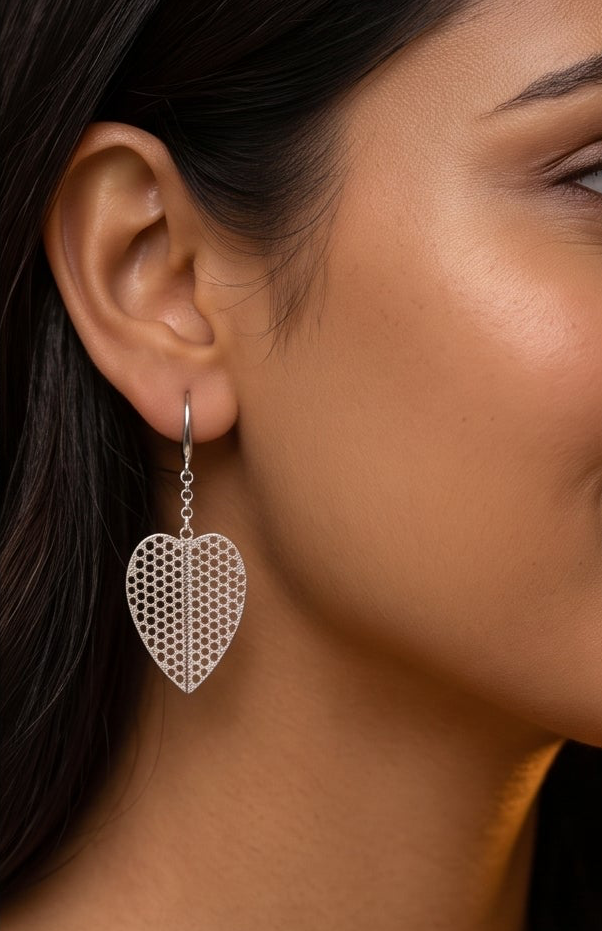 925 Sterling Silver Leaf Dangle Earrings, Nature Inspired Silver Earrings, Botanical Drop Earrings, Lightweight Jewelry Gift for Her