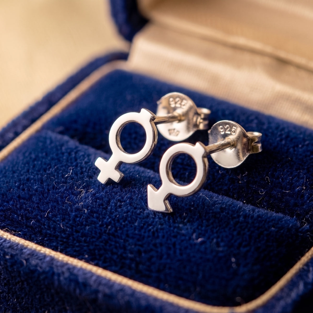 Sterling Silver Unisex Gender Symbol Stud Earrings – Minimalist Daily Wear Jewelry