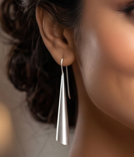Sterling Silver Cone Drop Earrings, Modern Minimalist Dangle Jewelry