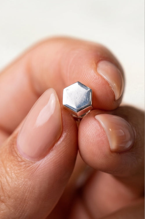 925 Sterling Silver Hexagon Stud Earrings: Minimalist Geometric Everyday Jewelry