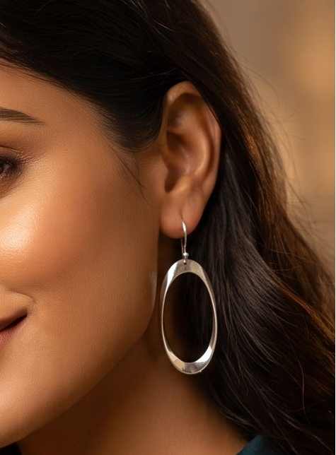Handmade Sterling Silver Oval Hoop Earrings: Minimalist Dangle Jewelry, with free gift