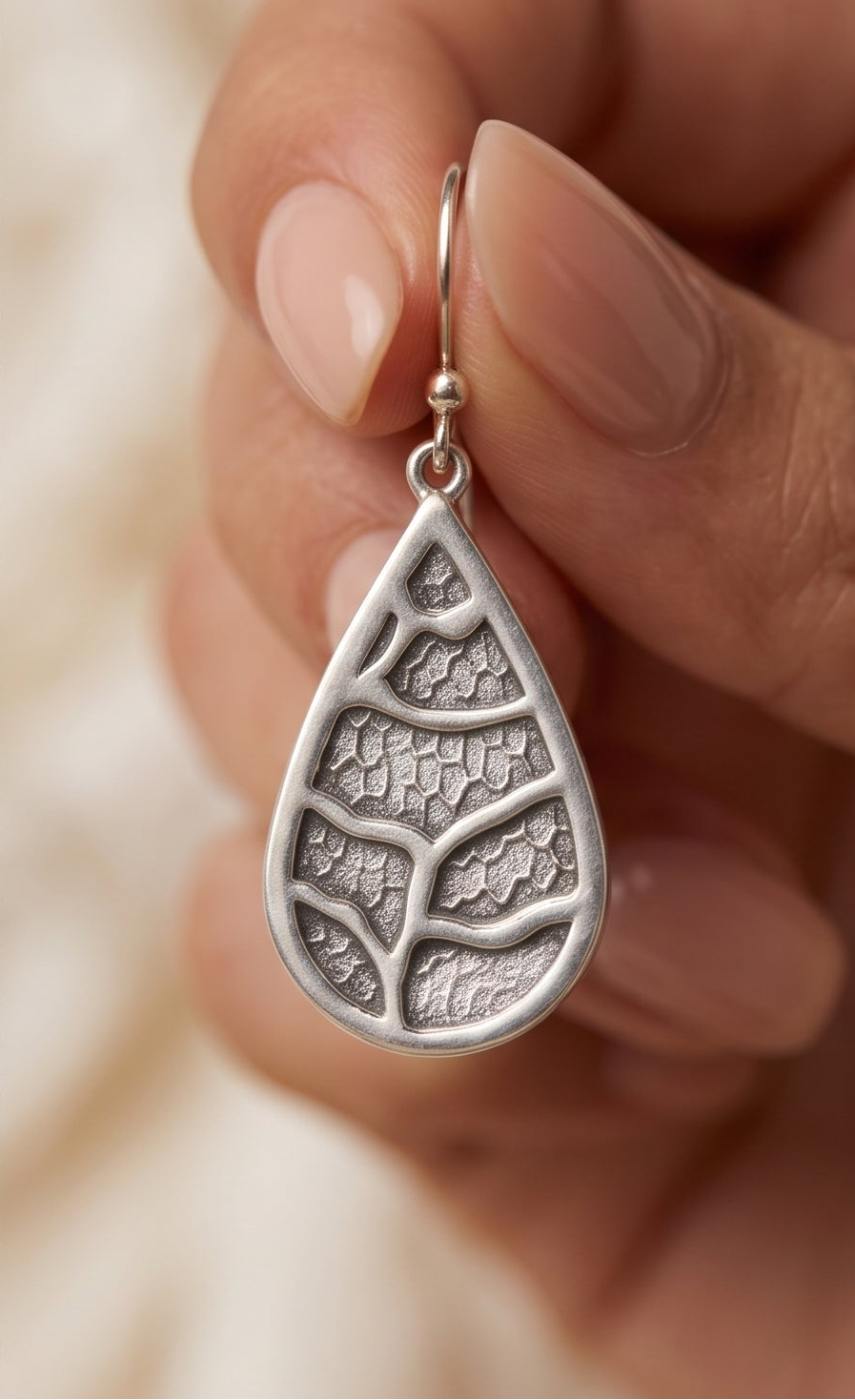 925 Sterling Silver Teardrop Earrings, Leaf Pattern Earrings, Nature Inspired Dangle Earrings, Boho Silver Jewelry, Gift for Her