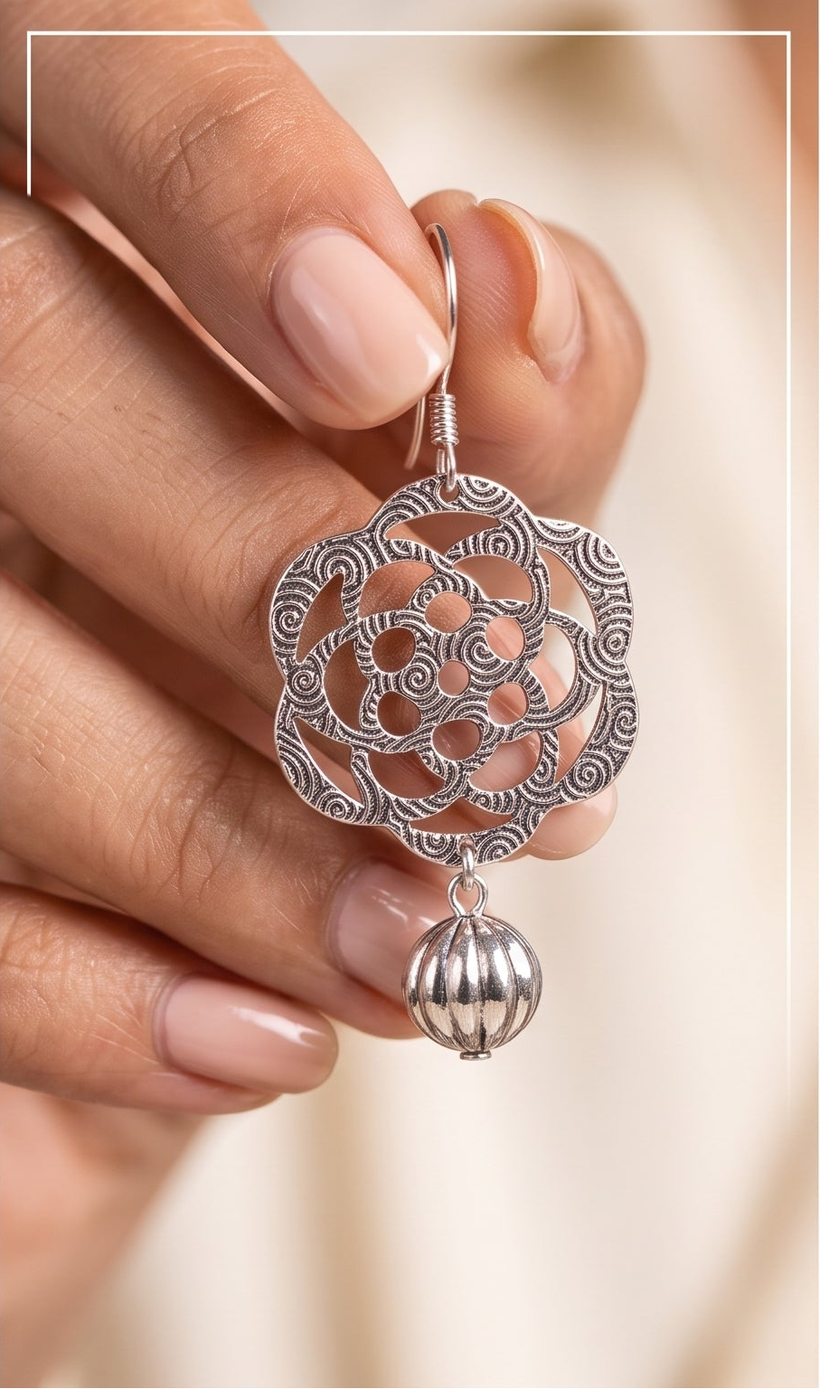 Handmade Sterling Silver Filigree Dangle Earrings, Vintage Floral Statement Jewelry