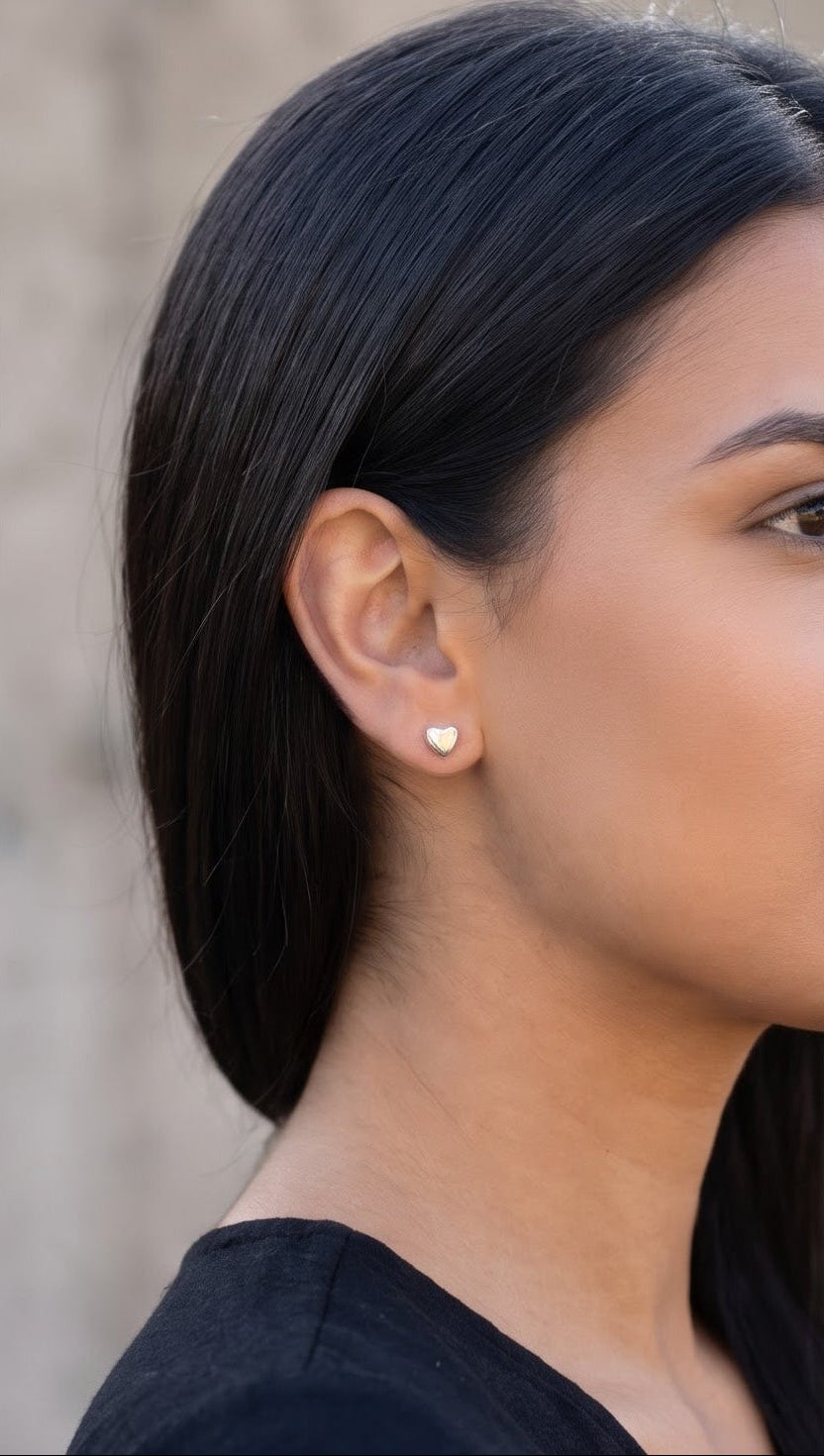 925 Sterling Silver Heart Stud Earrings – Minimalist Dainty Love Design
