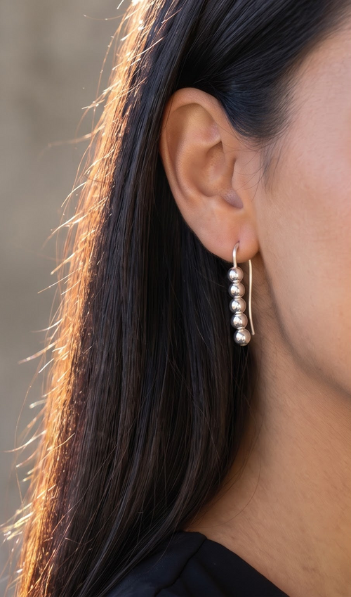 925 Sterling Silver Beaded Threader Earrings, Ball Drop Earrings, Minimalist Silver Earrings, Modern Dangle Earrings, Gift for Her
