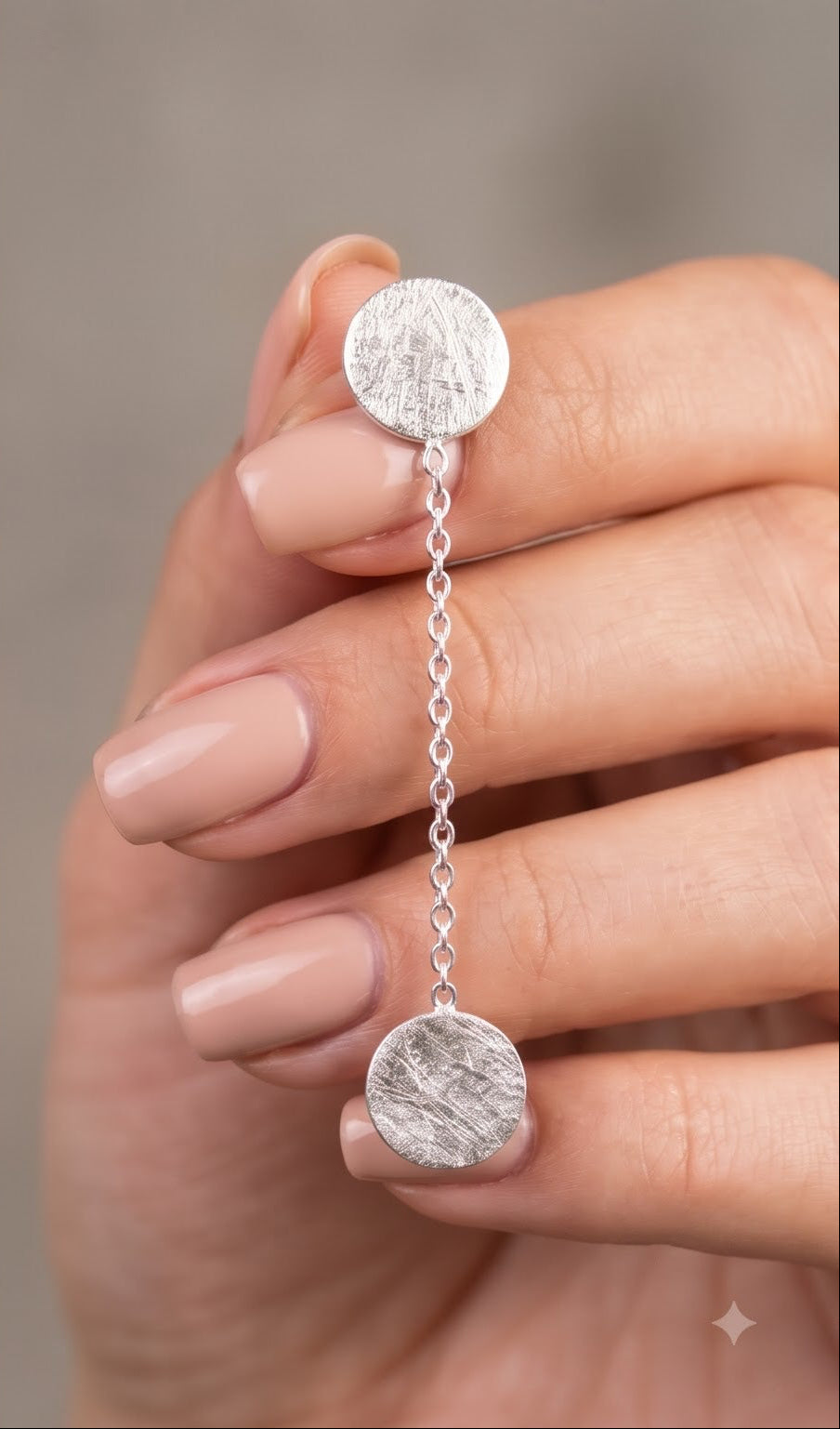 925 Sterling Silver Dangle Earrings, Disc Drop Earrings, Minimalist Chain Earrings, Modern Silver Jewelry, Gift for Her
