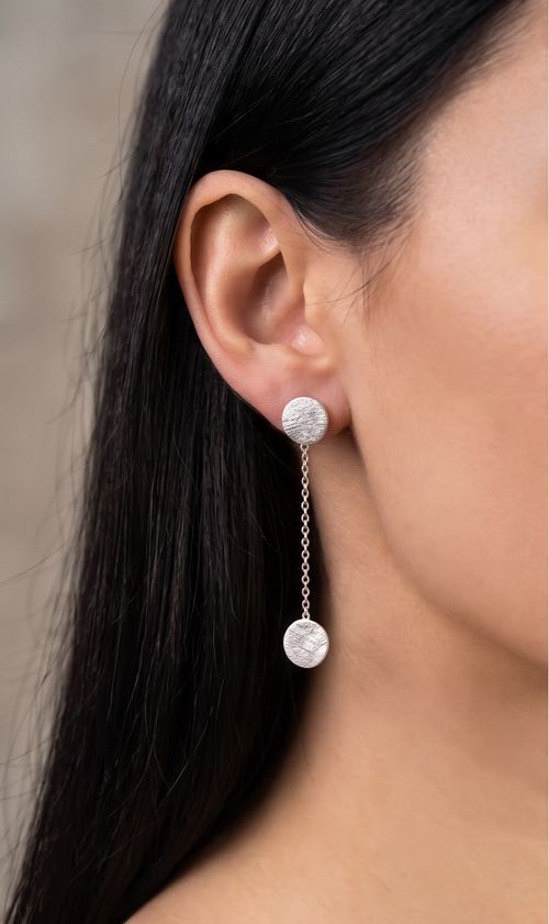 925 Sterling Silver Dangle Earrings, Disc Drop Earrings, Minimalist Chain Earrings, Modern Silver Jewelry, Gift for Her