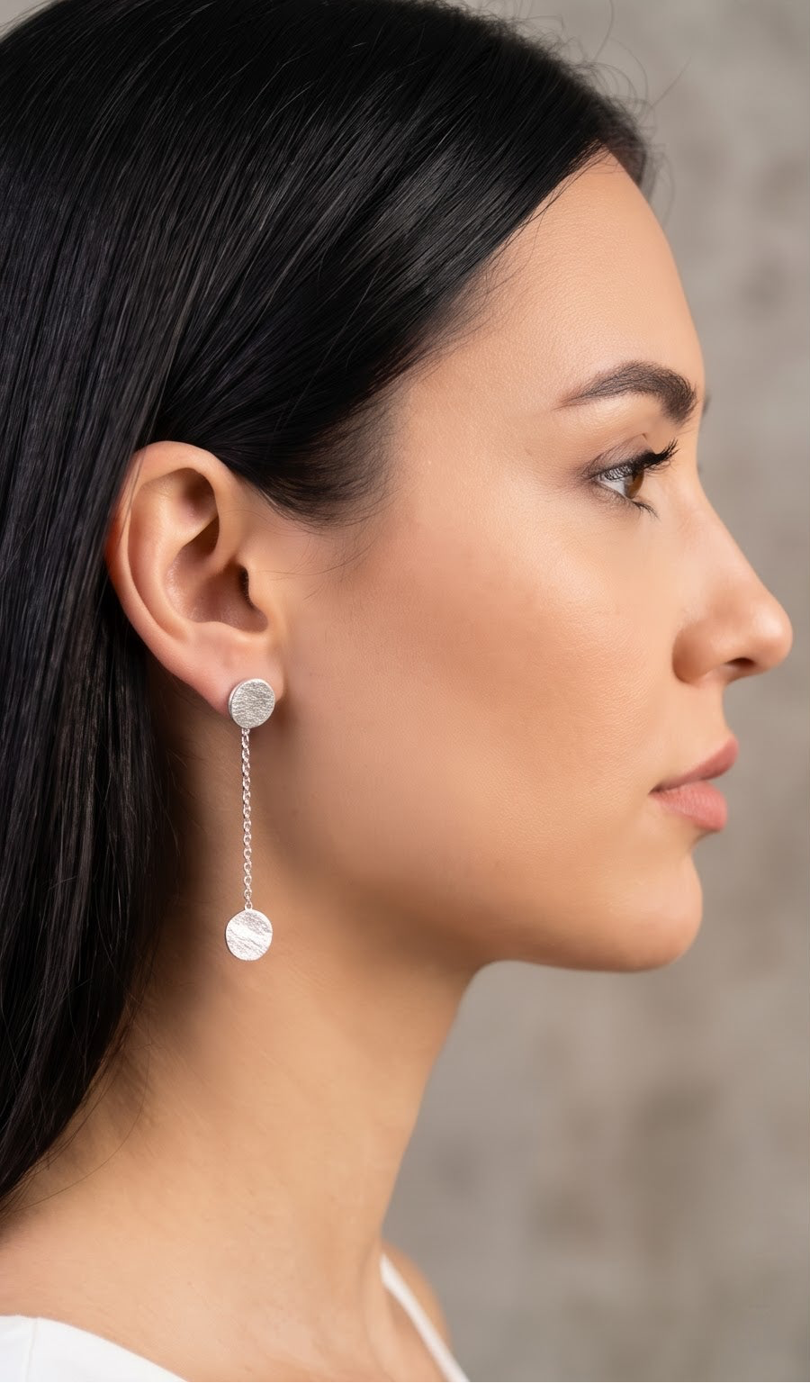 925 Sterling Silver Dangle Earrings, Disc Drop Earrings, Minimalist Chain Earrings, Modern Silver Jewelry, Gift for Her