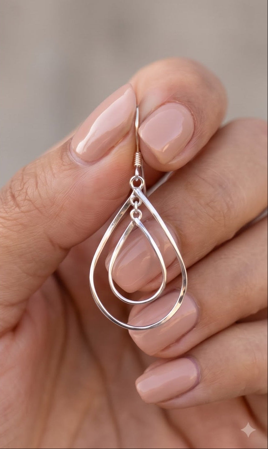 925 Sterling Silver Double Hoop Earrings: Modern Geometric Dangle Jewelry