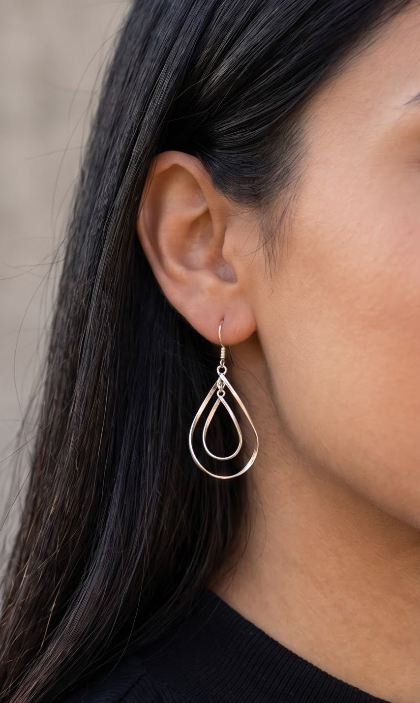 925 Sterling Silver Double Hoop Earrings: Modern Geometric Dangle Jewelry