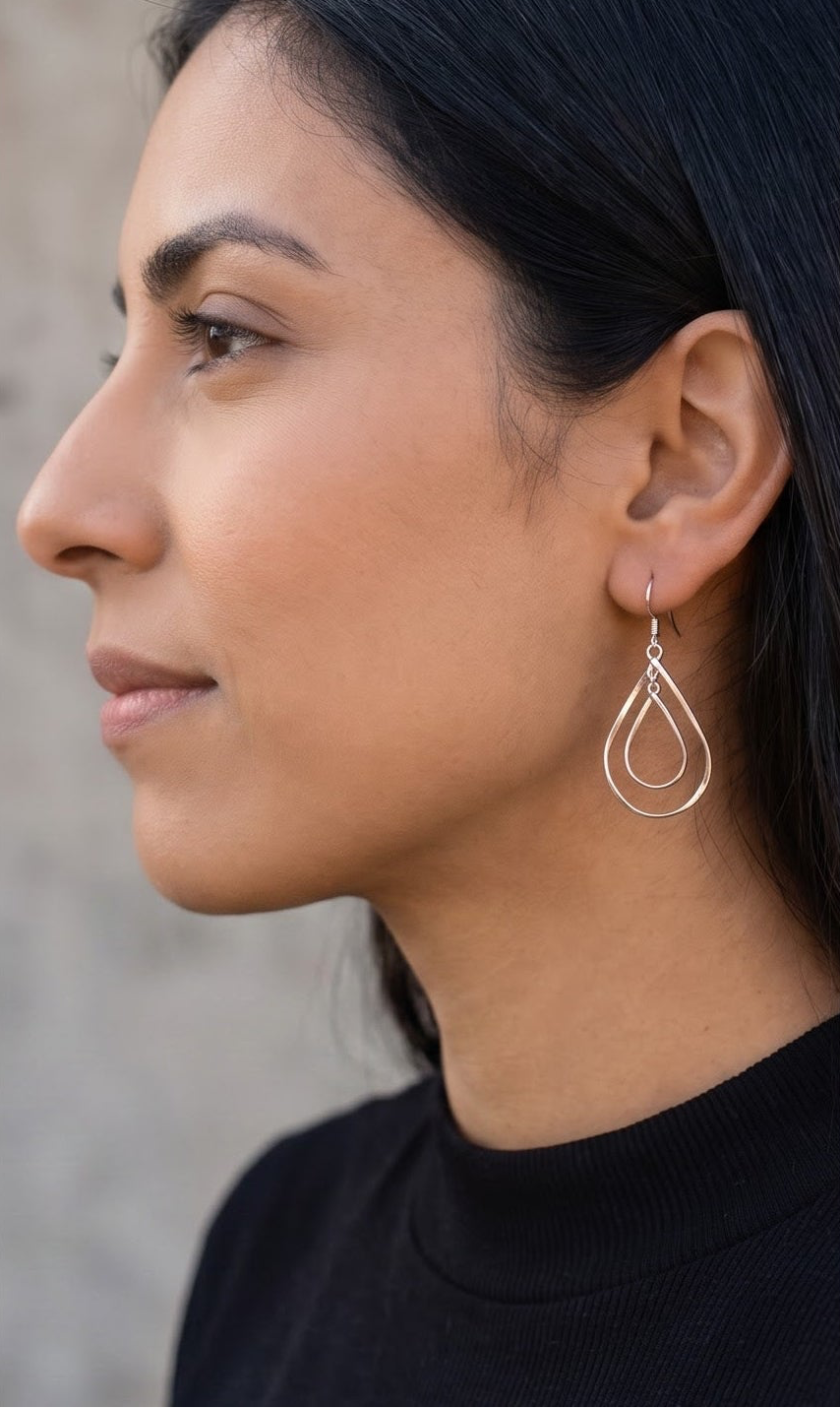925 Sterling Silver Double Hoop Earrings: Modern Geometric Dangle Jewelry