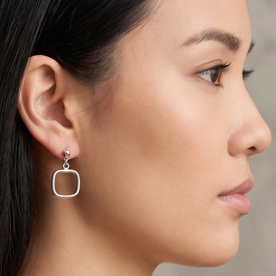 925 Sterling Silver Square Drop Earrings, Geometric Dangle Earrings, Minimalist Square Earrings, Modern Silver Jewelry,Everyday Gift for Her