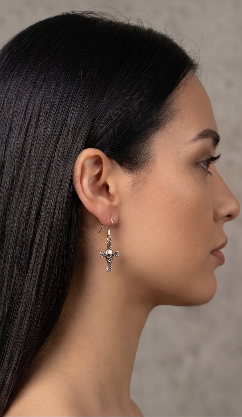 Skull Cross Dangle Earrings Sterling Silver Gothic Earrings – Alternative Jewelry Gift for Her – Lightweight Punk Drop Earrings
