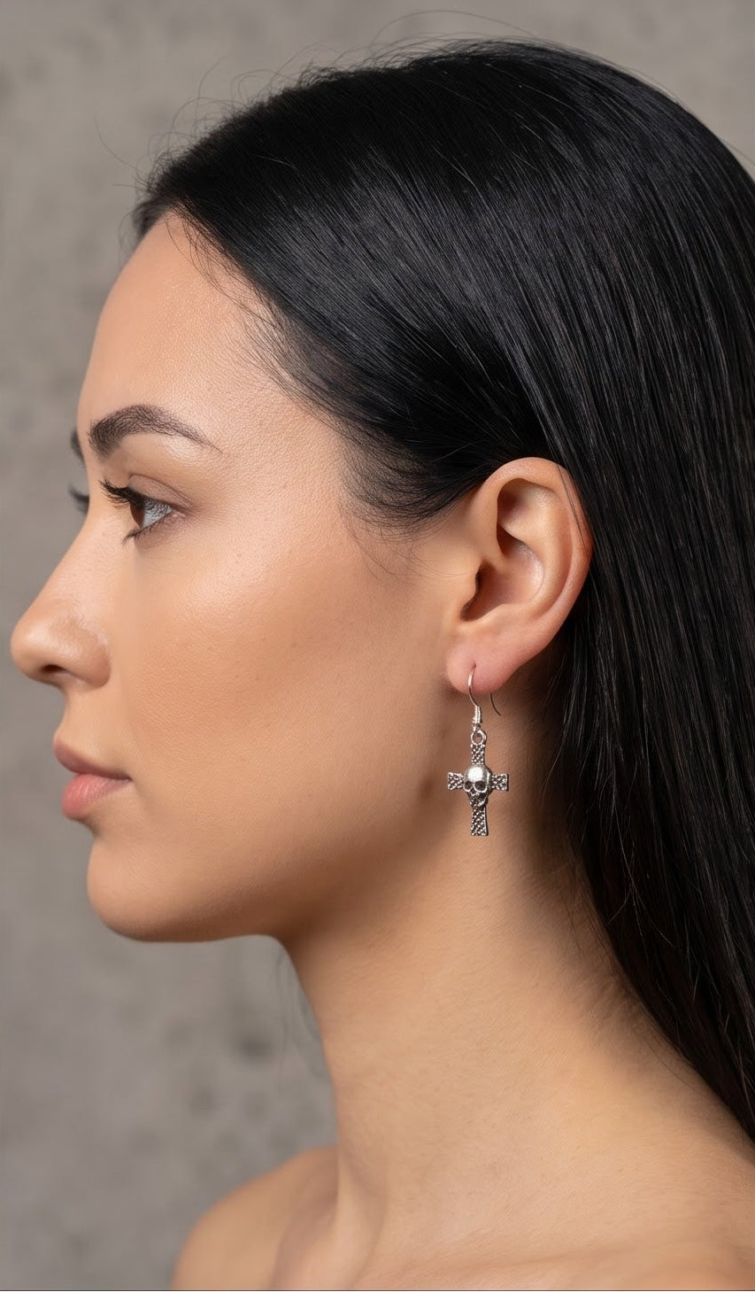 Skull Cross Dangle Earrings Sterling Silver Gothic Earrings – Alternative Jewelry Gift for Her – Lightweight Punk Drop Earrings