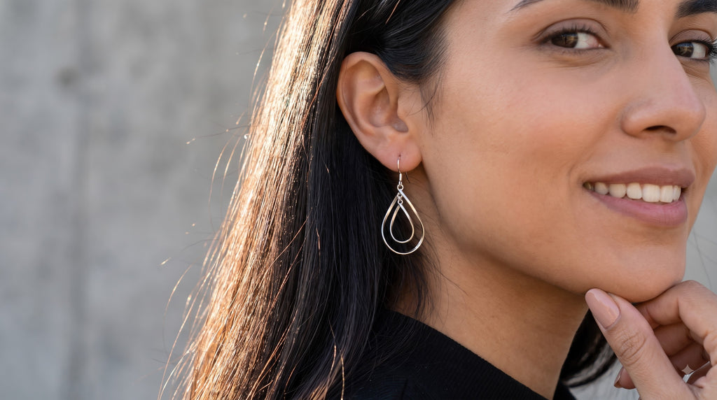 925 Sterling Silver Double Hoop Earrings: Modern Geometric Dangle Jewelry