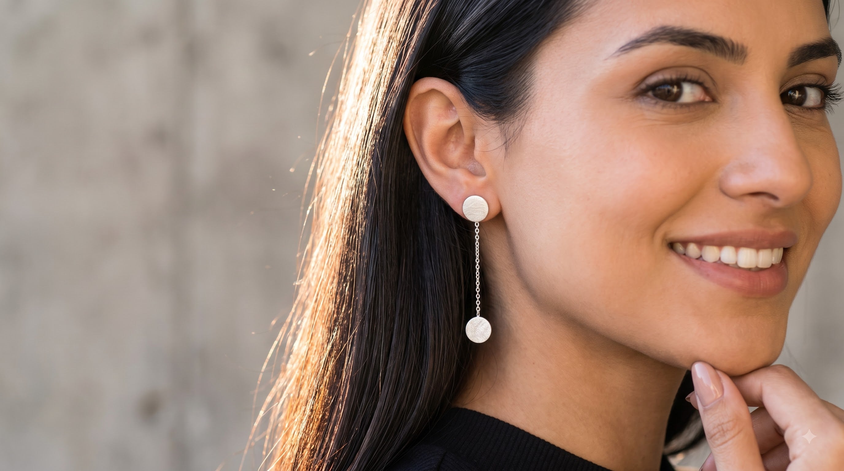 925 Sterling Silver Dangle Earrings, Disc Drop Earrings, Minimalist Chain Earrings, Modern Silver Jewelry, Gift for Her