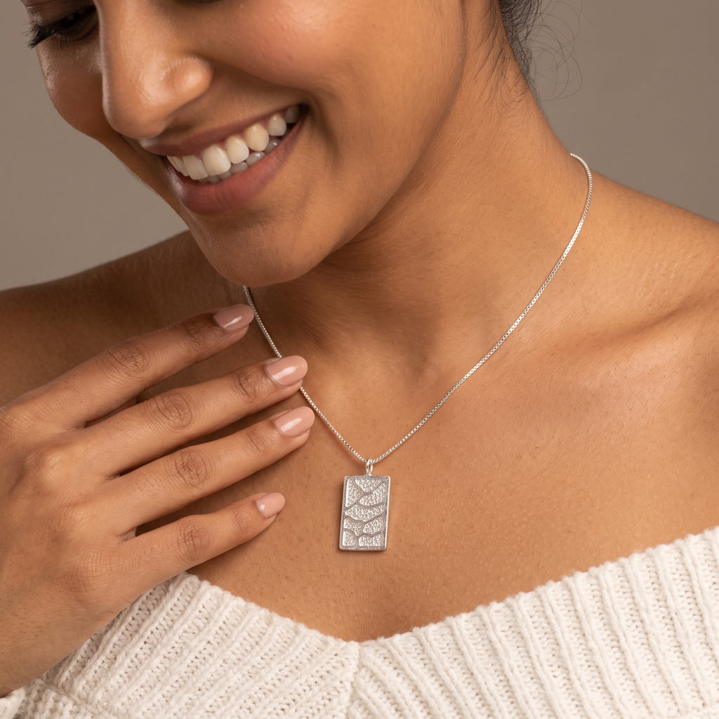 Sterling Silver Pendant Earring Set | Textured Rectangle Jewelry